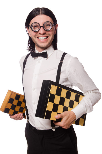 Nerd-Schachspieler isoliert auf Weiß - Foto, Bild