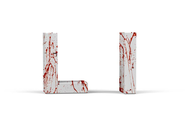 Bloody letter L - three dimensional uppercase and lowercase L with texture from blood on white background - 3d render - Foto, afbeelding