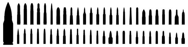 Bullet icon isolated. Various of military cartridge. Military ammunition. Bullet or patron silhouette. Vector illustration. - Vector, Image