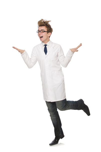 Funny doctor isolated on white - 写真・画像