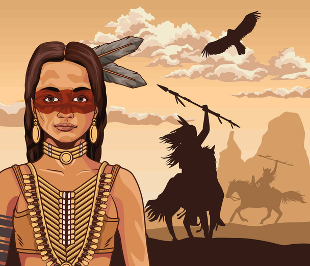 female native in desert scene - Vector, afbeelding