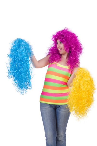 Vrouw met kleurrijke pruiken - Foto, afbeelding