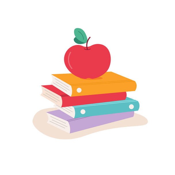 Books and Apple. School design. Vector illustration on white background - Vector, Image