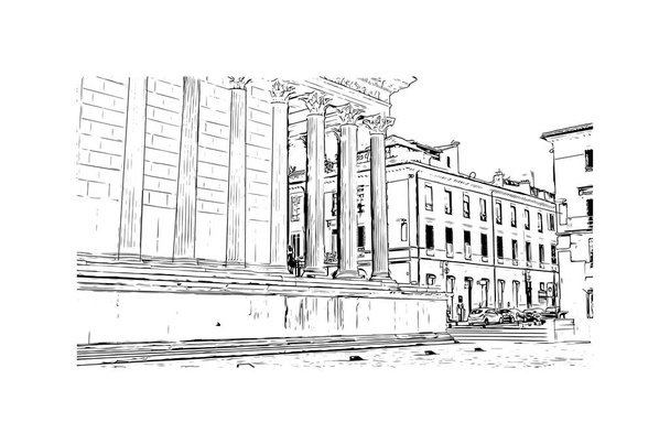 Print Building view with landmark of Nimes is the commune in France. Hand drawn sketch illustration in vector. - ベクター画像