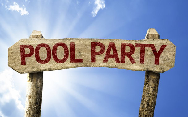 Pool Party segno di legno rosso
 - Foto, immagini