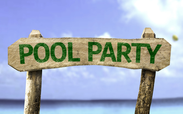Pool Party green wooden sign - Photo, Image