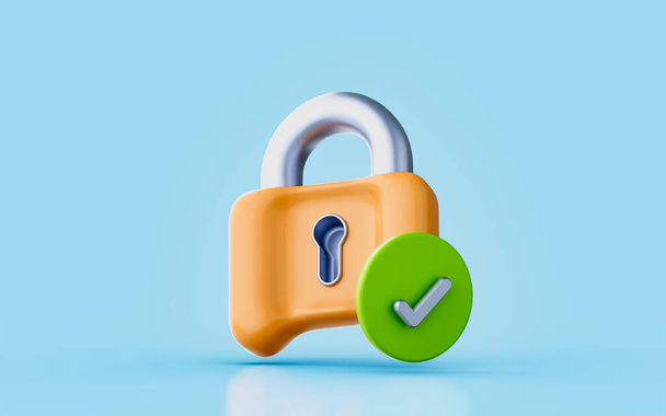 lock checkmark sign 3d render concept for security protection safe confirmation approve - Fotografie, Obrázek