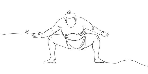 Sumo παλαιστής προ-αγώνα χαιρετισμό μία γραμμή τέχνης. Συνεχής γραμμή σχεδίασης Ιαπωνικά, αγώνα, παχυσαρκία, άνθρωπος, πρόσωπο, αθλητής, αθλητισμός. Χειροκίνητη διανυσματική απεικόνιση - Διάνυσμα, εικόνα