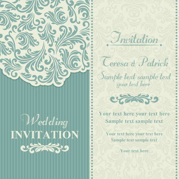 Baroque wedding invitation, blue and beige - Vector, Image