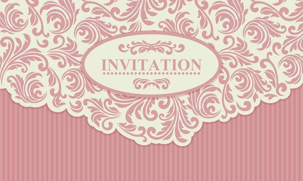 Baroque wedding invitation, pink and beige - Vektör, Görsel