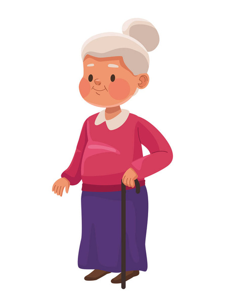 oude vrouw met riet karakter - Vector, afbeelding