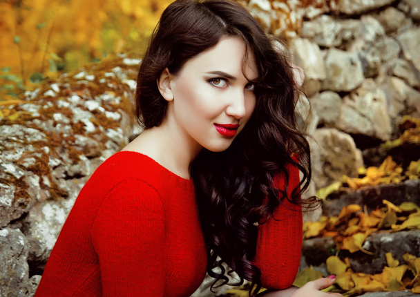 beautiful girl in the autumn forest - Foto, imagen