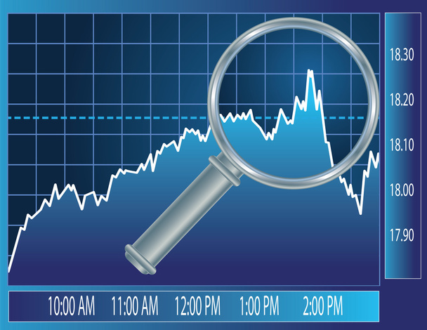 拡大鏡のガラスの下の株式市場の傾向 - ベクター画像
