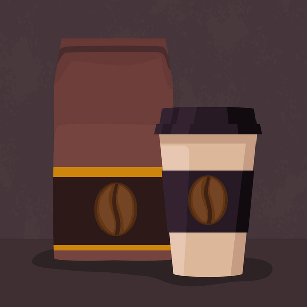 coffee bag and take away pot products - Vector, imagen