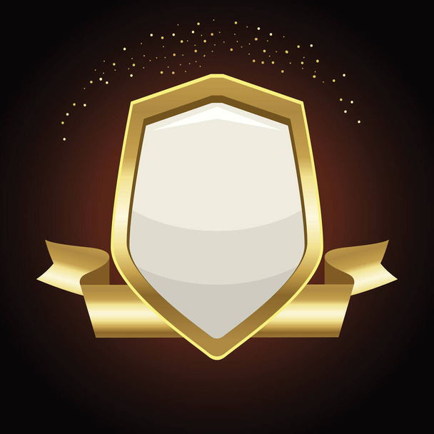 golden shield in ribbon emblem - Vetor, Imagem