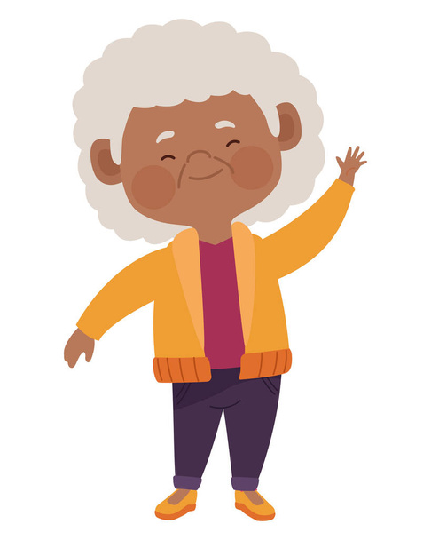 afro old woman saludating character - Vector, Image