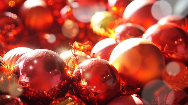 red and gold christmas ornaments background - Photo, image
