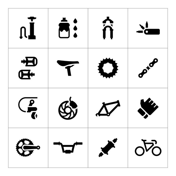 Zestaw ikon rowerów - części i akcesoria - Wektor, obraz
