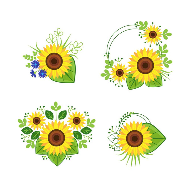 Set of compositions with beautiful sunflowers on white background - ベクター画像