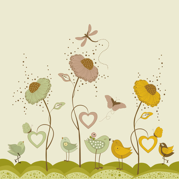 Card with flowers and hearts - Vector, Imagen