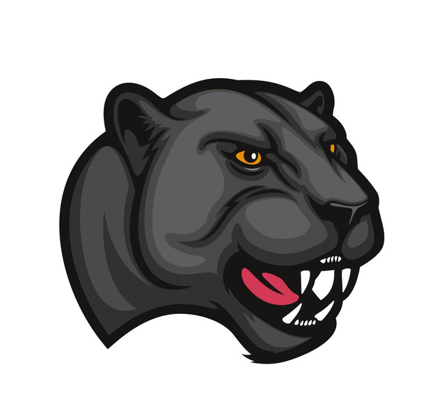 Angry black panther leopard cartoon animal mascot. Roaring wild cat head. Sport team black panther mascot character, jaguar or leopard wild cat mammal animal vector head - ベクター画像