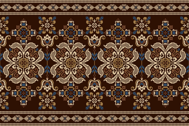 Beautiful floral cross stitch.geometric ethnic orient seamless pattern traditional.Aztec style abstract vector illustration.design for texture,fabric,clothing,wrapping,decoration,carpet,kantha stitch. - Vector, Image