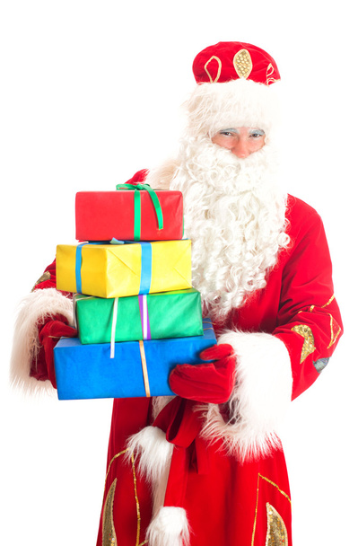 Weihnachtsmann mit Geschenken. isoliert auf weiß. - Foto, Bild