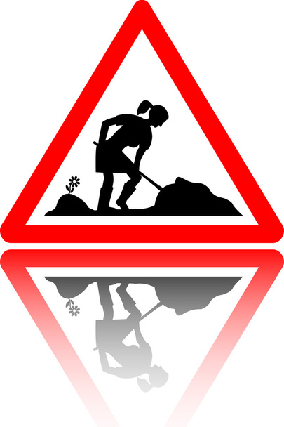 Woman at work traffic sign reflected - Vector, Image