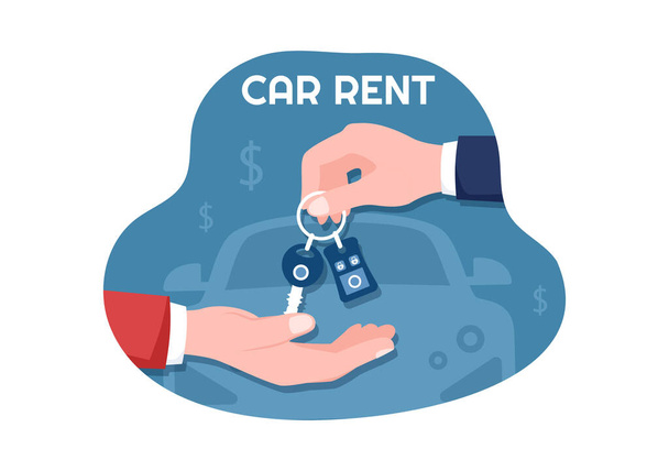 Car Rental, Booking Reservation and Sharing using Service Mobile Application with Route or Points Location in Hand Drawn Cartoon Flat Illustration - Vector, Imagen