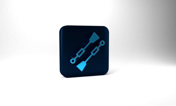 Blue Oars or paddles boat icon isolated on grey background. Blue square button. 3d illustration 3D render. - Foto, afbeelding