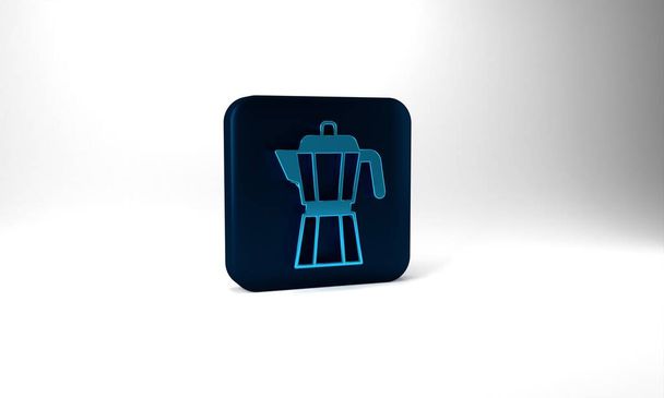 Blue Coffee maker moca pot icon isolated on grey background. Blue square button. 3d illustration 3D render. - Fotó, kép