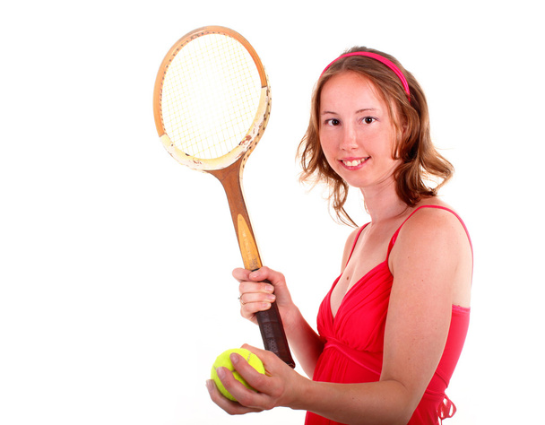 παίκτης του τένις στο κόκκινο φόρεμα - Φωτογραφία, εικόνα