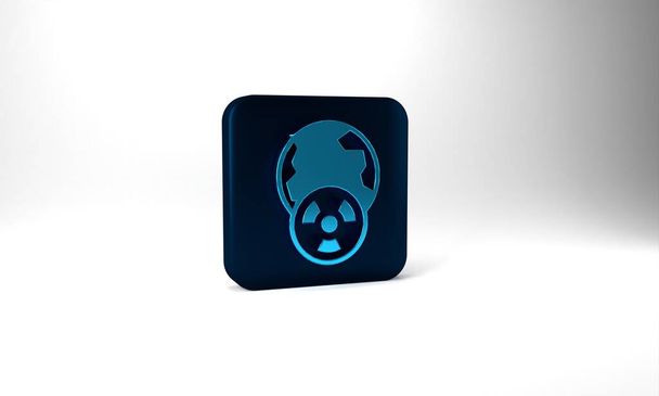 Blue Planet earth and radiation symbol icon isolated on grey background. Environmental concept. Blue square button. 3d illustration 3D render. - Photo, Image