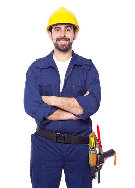 Portrait of a handsome smiling contractor, isolated on white  - Photo, image