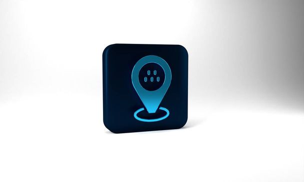 Blue Map pointer with taxi car icon isolated on grey background. Location symbol. Blue square button. 3d illustration 3D render. - Foto, Bild