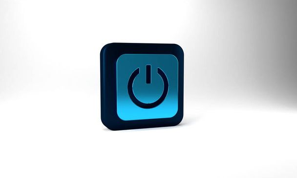 Blue Power button icon isolated on grey background. Start sign. Blue square button. 3d illustration 3D render. - Photo, Image