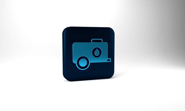 Blue Mobile water tank - bowser icon isolated on grey background. Water tank delivering water. Blue square button. 3d illustration 3D render. - Foto, afbeelding