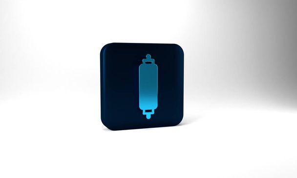 Blue Rolling pin icon isolated on grey background. Blue square button. 3d illustration 3D render. - Photo, image
