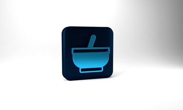 Blue Mortar and pestle icon isolated on grey background. Blue square button. 3d illustration 3D render. - Foto, Imagen
