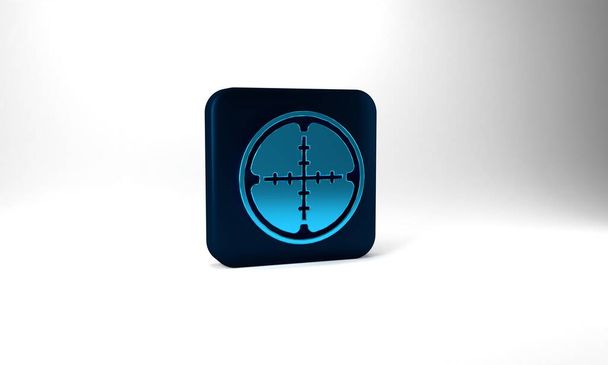 Піктограма оптичного прицілу Blue Sniper ізольована на сірому фоні. Перехрестя снайперів. Блакитна квадратна кнопка. 3D ілюстрація 3D рендеринга
. - Фото, зображення