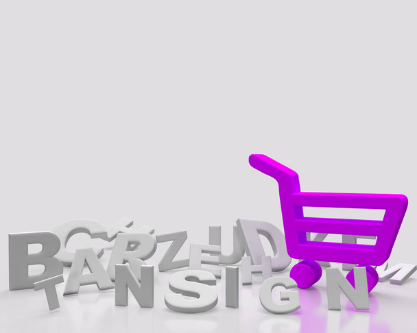 Frame letters with shop basket or trolley on clean board for a school banner for your social media on gray background. Back to school concept border in purple. 3d rendering - Photo, image