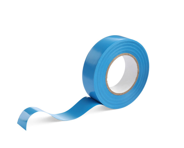 Reel of light blue insulating tape isolated on white - Fotoğraf, Görsel