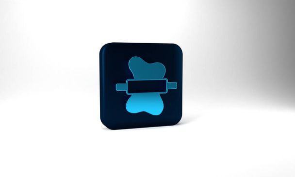 Blue Rolling pin on dough icon isolated on grey background. Blue square button. 3d illustration 3D render. - Photo, image