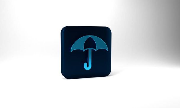 Blue Umbrella icon isolated on grey background. Insurance concept. Waterproof icon. Protection, safety, security concept. Blue square button. 3d illustration 3D render. - Photo, Image