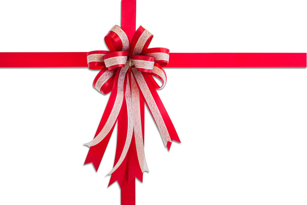 Red gift ribbon and bow, isolated on white background. - Photo, Image