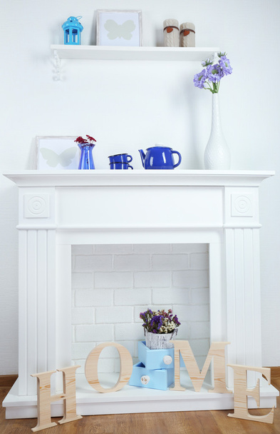 Fireplace with beautiful decorations - Фото, зображення