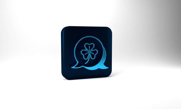 Blue Clover trefoil leaf icon isolated on grey background. Happy Saint Patricks day. National Irish holiday. Blue square button. 3d illustration 3D render. - Photo, image