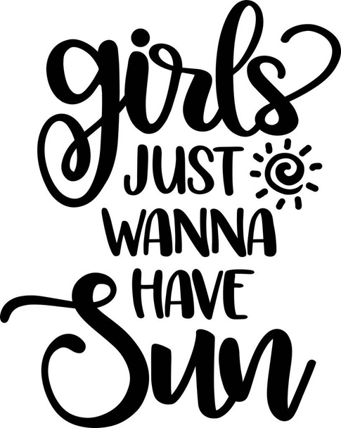  Girls Just Wanna Have Sun 2, Beach, Summer Holiday, Vector Illustration File - Vektör, Görsel
