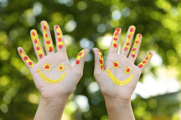 Smiling colorful hands - 写真・画像