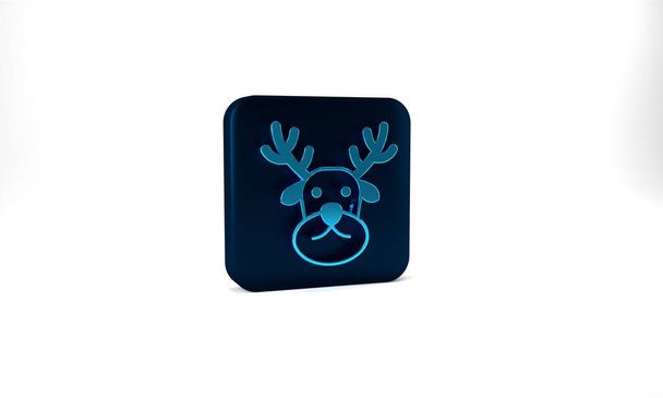 Значок "Синий олень" выделен на сером фоне. С Рождеством и Новым годом. Синяя квадратная кнопка. 3D-рендеринг. - Фото, изображение